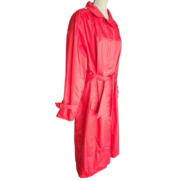 Vintage 80s Paris Sport Club Red Belted Long Nylon Trench Coat Women's 7/8 M - Picture 7 of 16